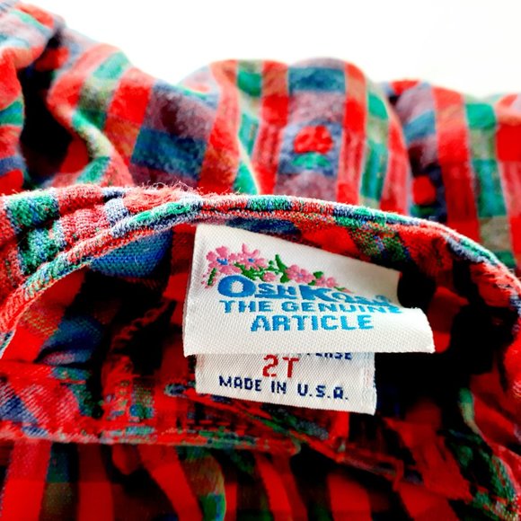 Vintage Girls Oshkosh Dress Jumper Apples Plaid Size 2T - Picture 7 of 12